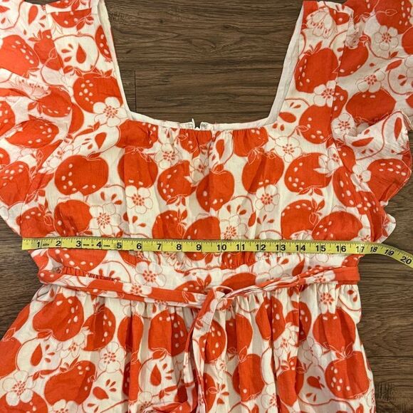 ModCloth Short Flutter Sleeve Orange and Cream Apples Dress Square Neckline XL - Picture 10 of 14